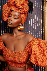 OBI Smocked Puffy Sleeve African Print Crop Top