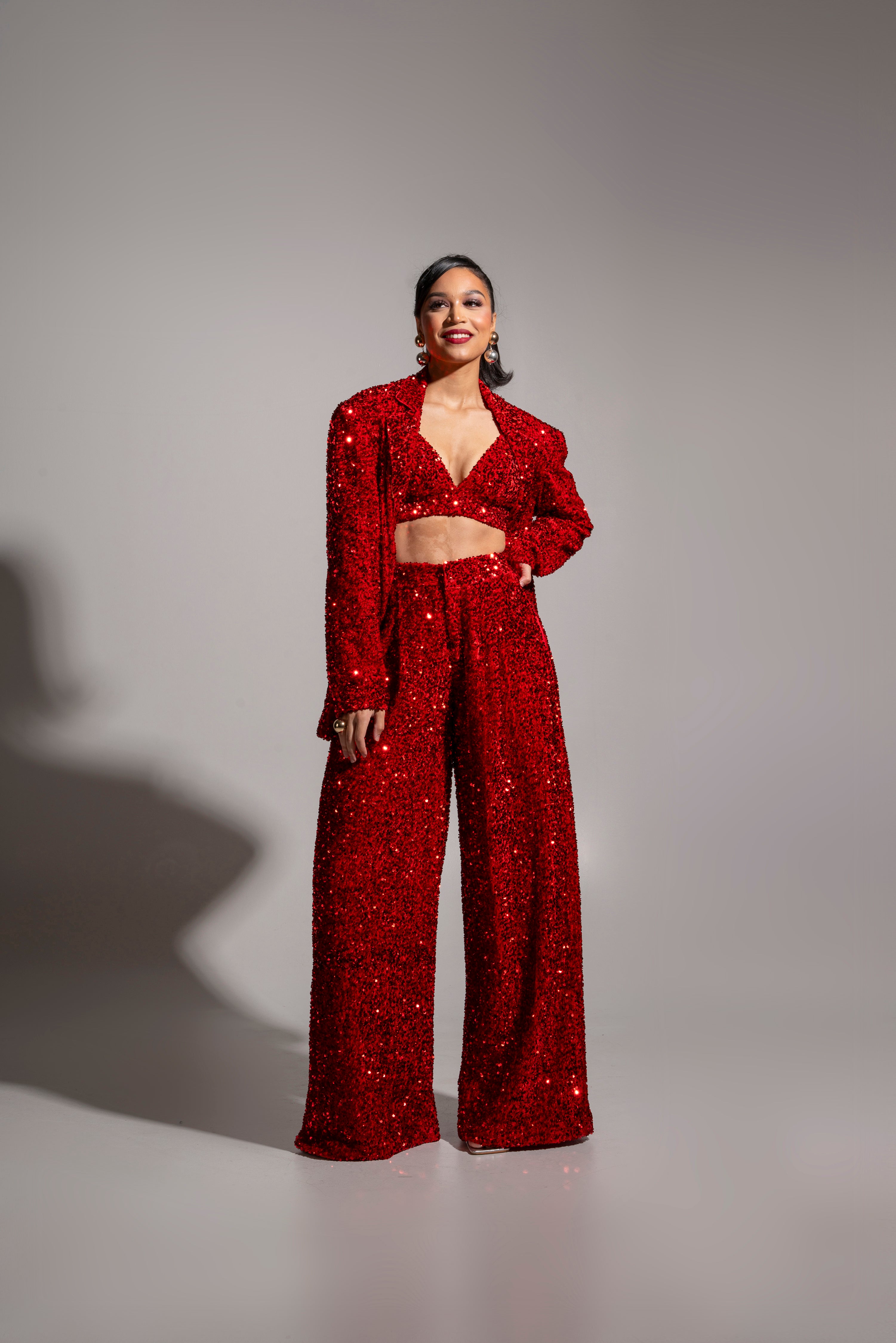 LIZA Sequin Pant Set in RUBY