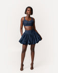Denim Pinstripe RUMI Bubble Mini Skirt