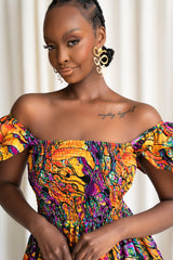 LISA Smocked Ruffle Sleeve African print maxi dress