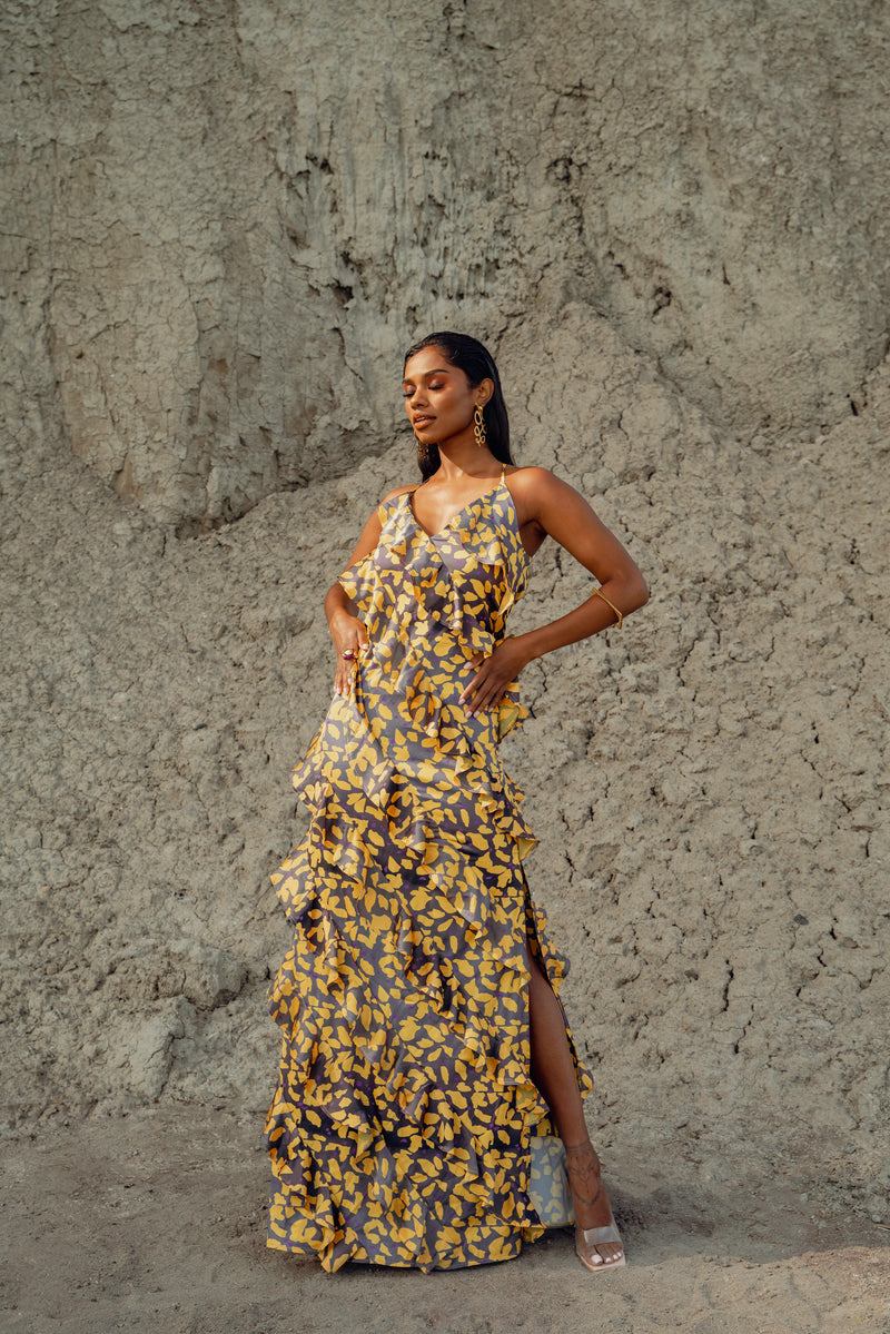 Yellow floral zara dress discount