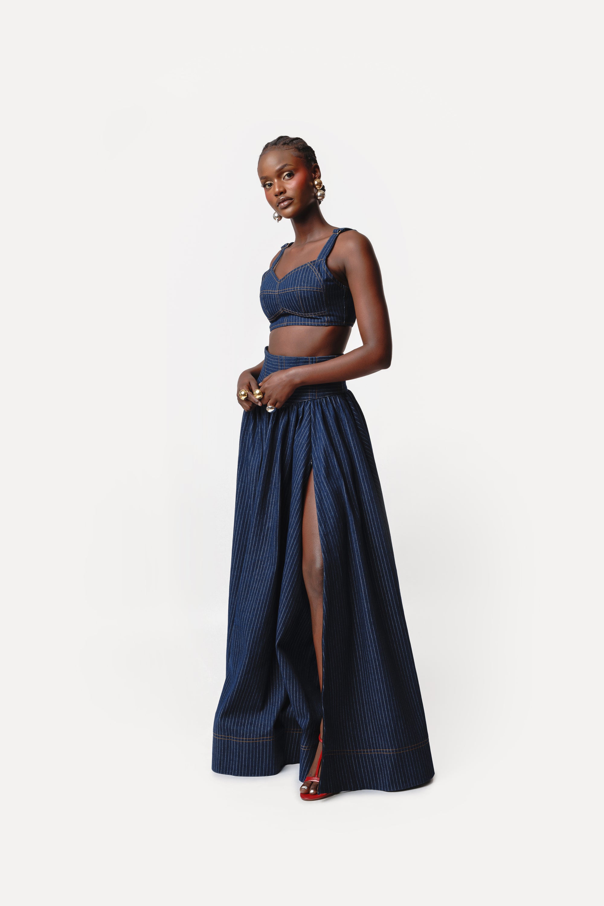 Denim Pinstripe DANI Maxi Skirt