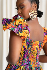 LISA Smocked Ruffle Sleeve African print maxi dress