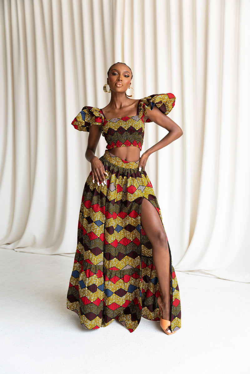 BELLO Tiered African Print Maxi Skirt