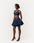Denim Pinstripe RUMI Bubble Mini Skirt