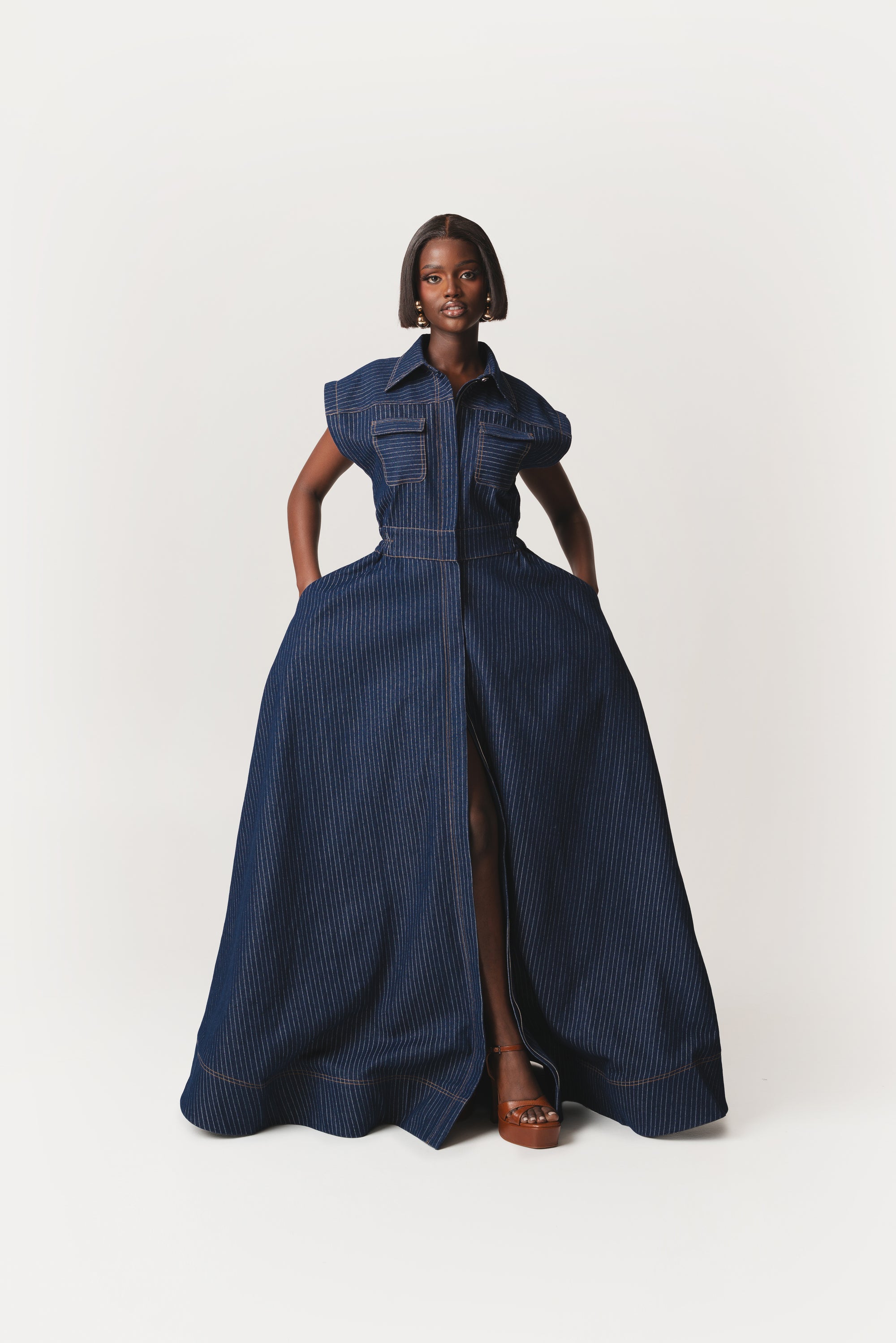 Denim Pinstripe EMMA Maxi Dress OFUURE Denim Pinstripe EMMA Maxi Dress OFUURE