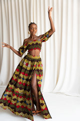 BELLO Tiered African Print Maxi Skirt