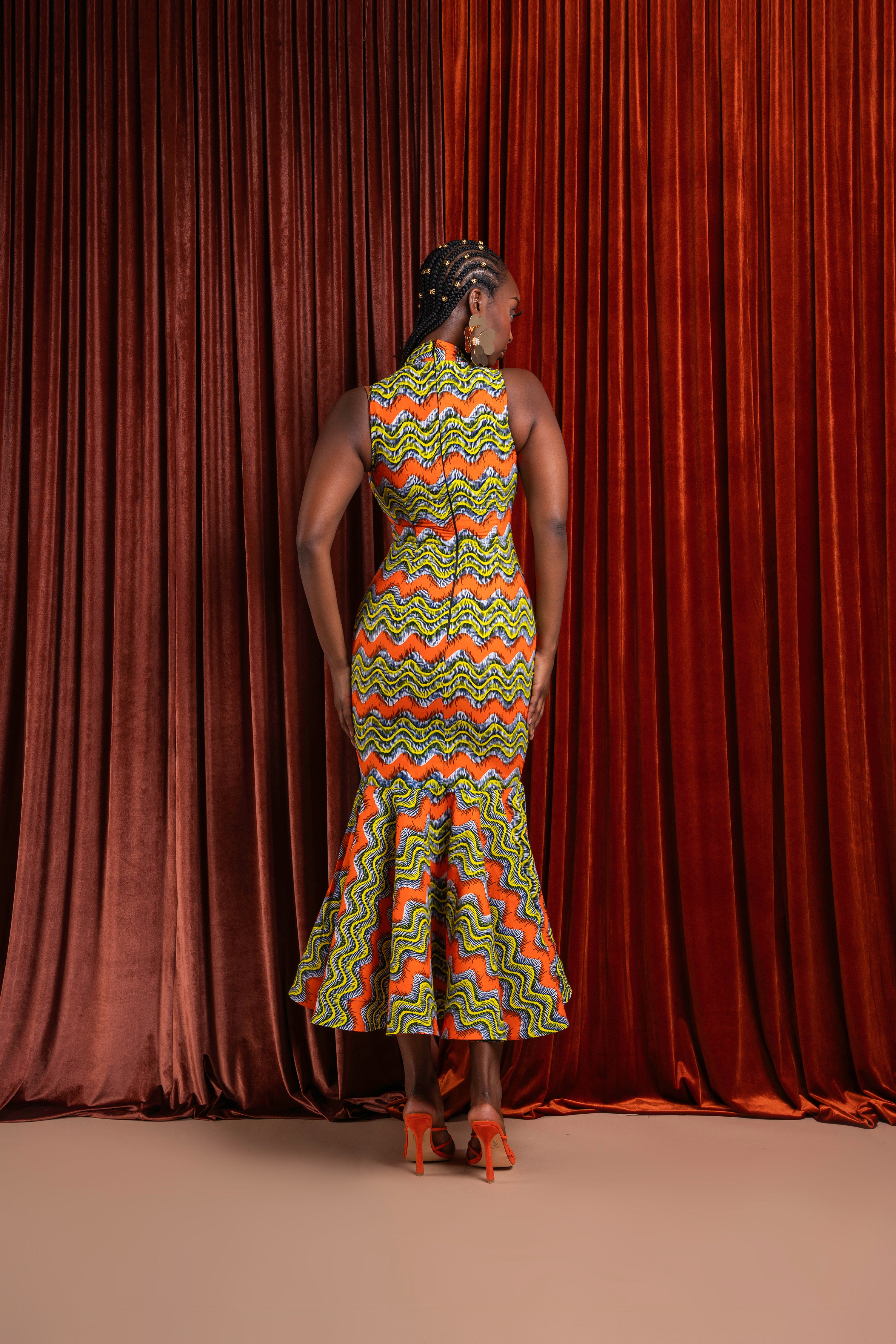TANI African Print Maxi Mock Neck Peplum Dress