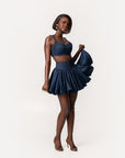 Denim Pinstripe RUMI Bubble Mini Skirt