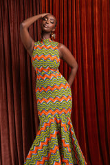 TANI African Print Maxi Mock Neck Dress