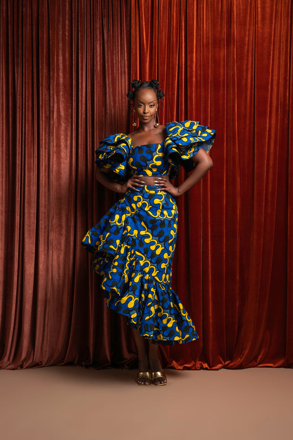 OPE African Print Ruffle Hi-low Skirt