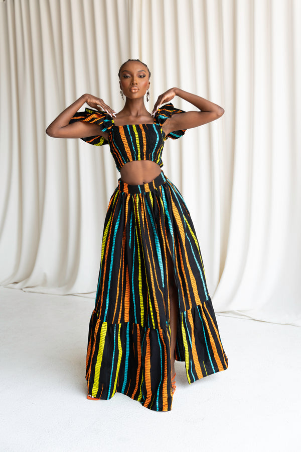 DELE Tiered African Print Maxi Skirt