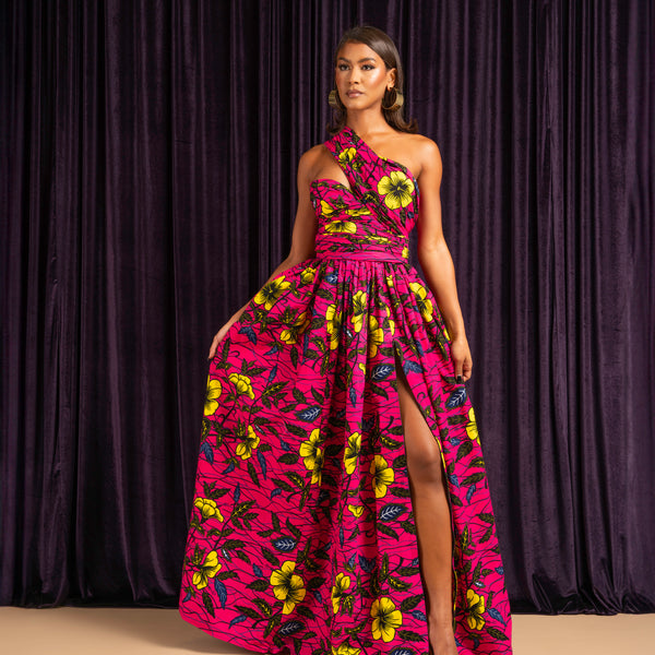 TANI African Print One Sleeve Drape Maxi Dress – OFUURE