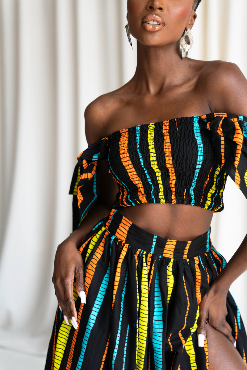 DELE African Print Ruffle Sleeve Crop Top