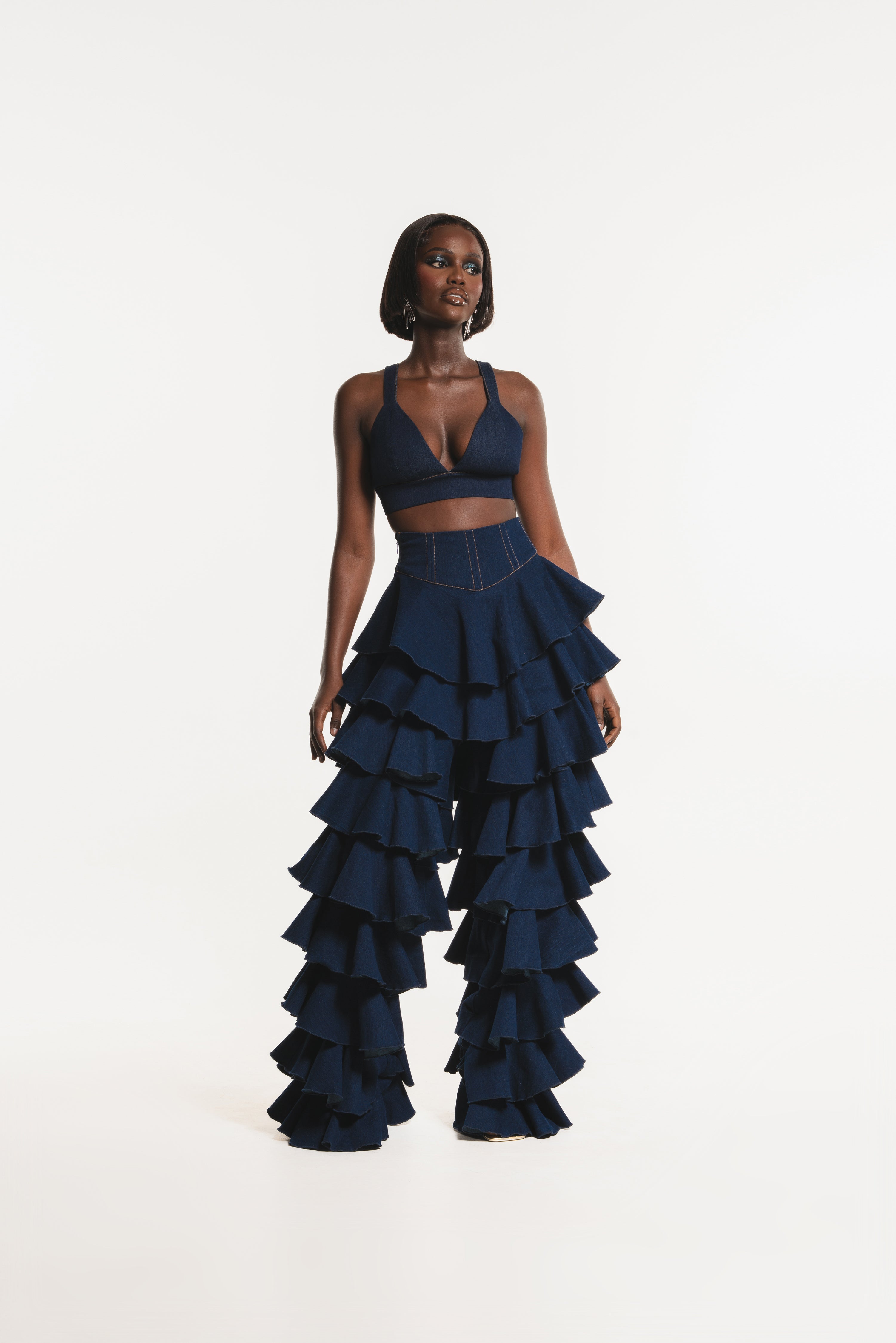 Denim DARIA Ruffle Pants – OFUURE
