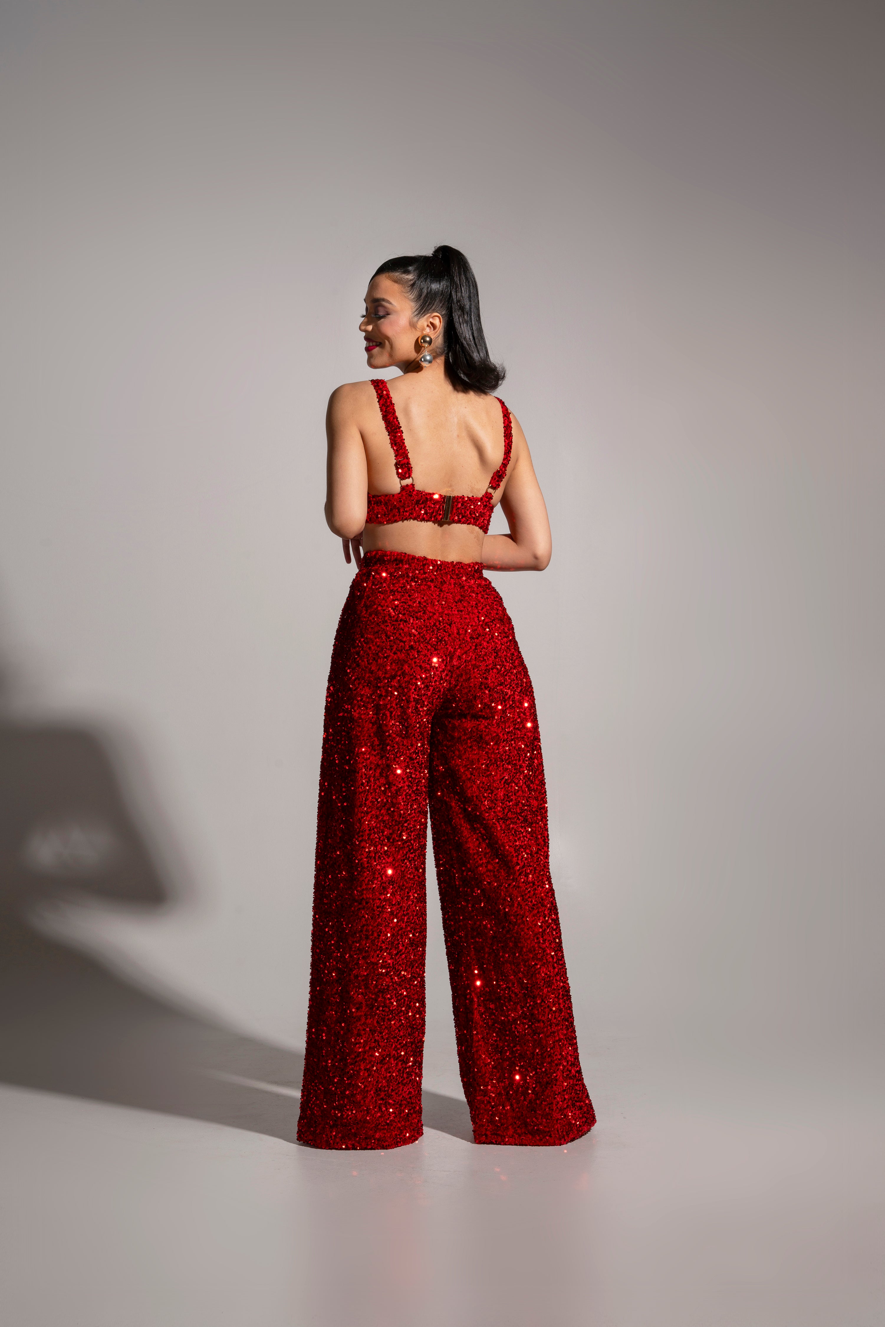 LIZA Sequin Pant Set in RUBY