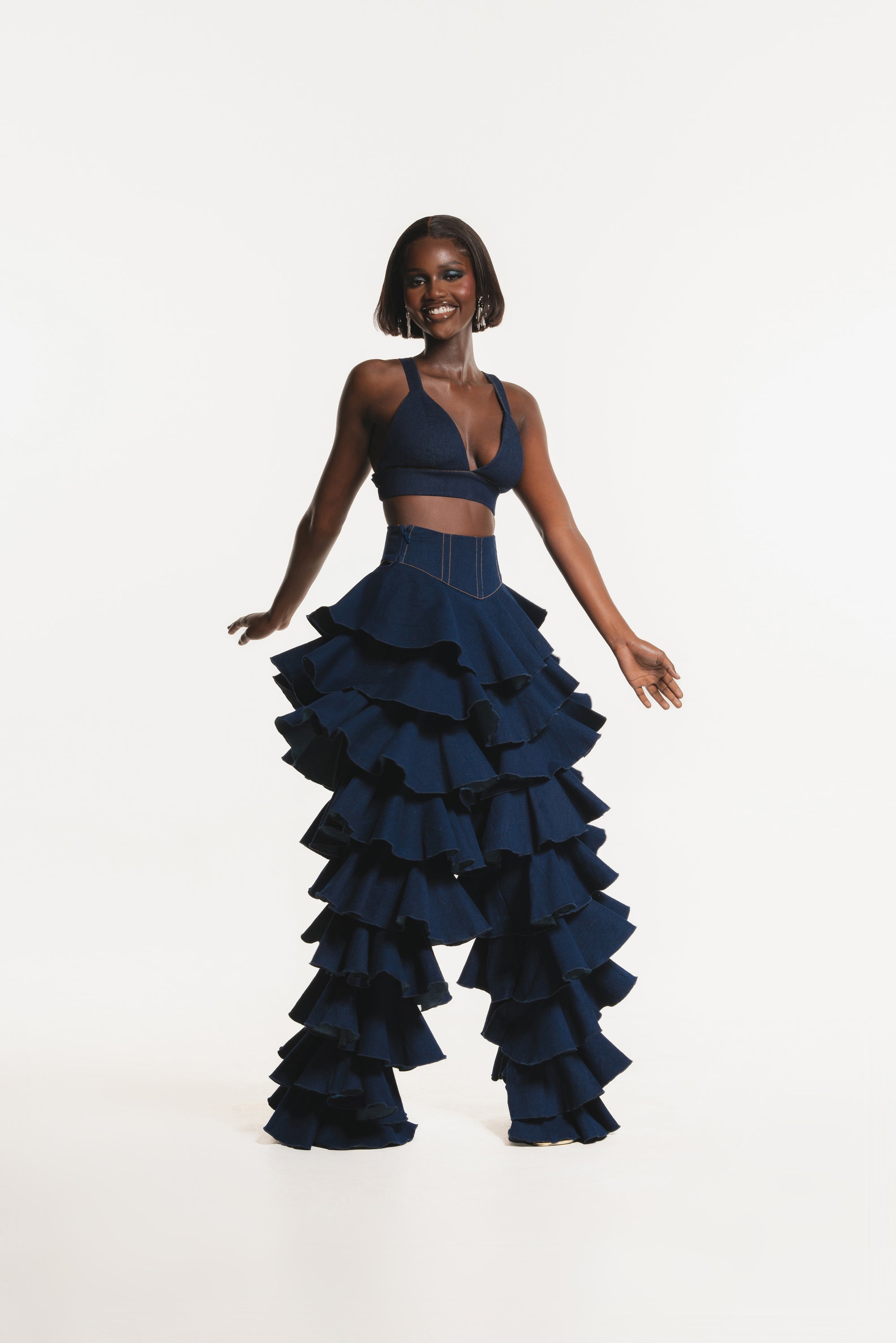 Denim DARIA Ruffle Pants – OFUURE