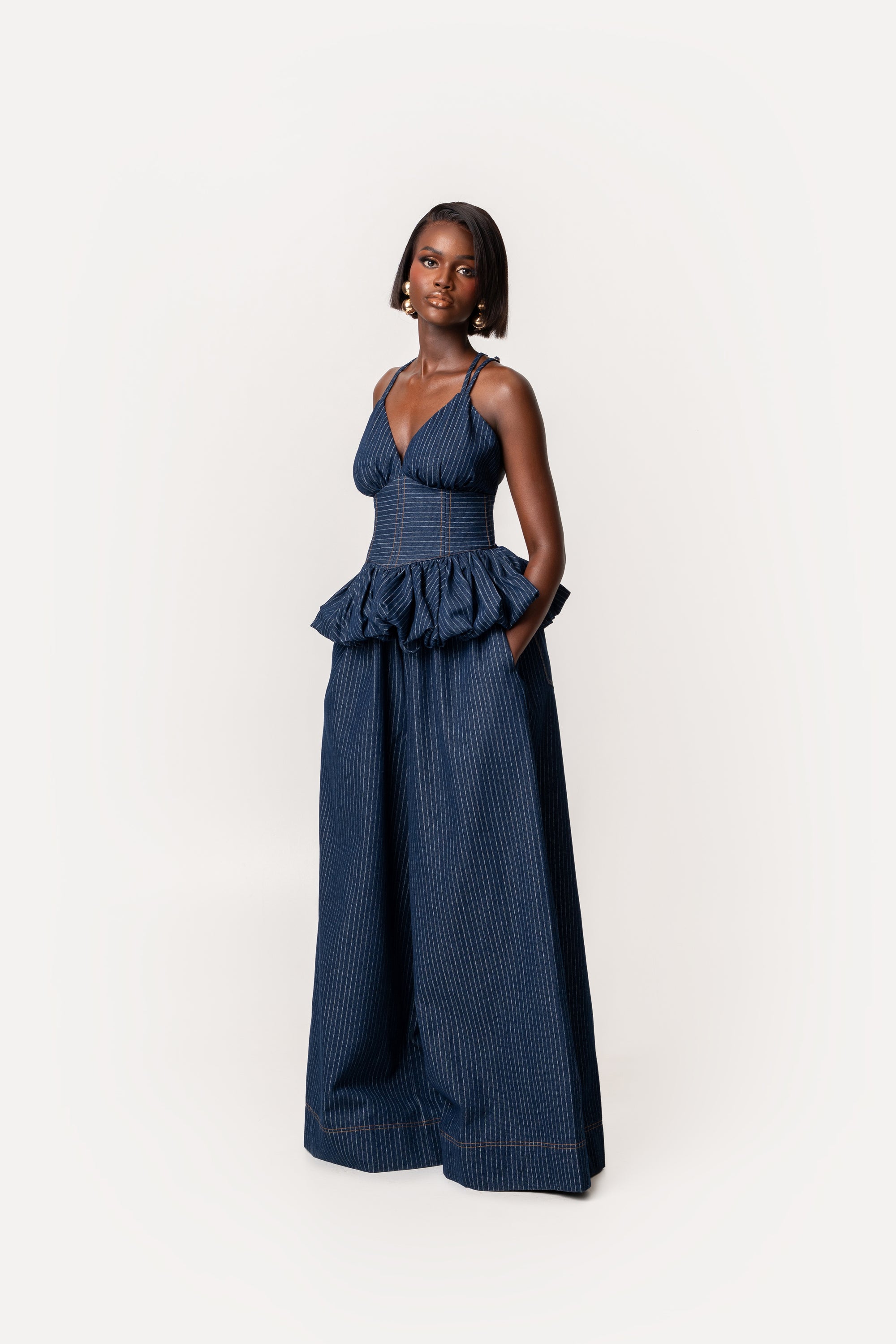 Denim Pinstripe ADELE Peplum Top