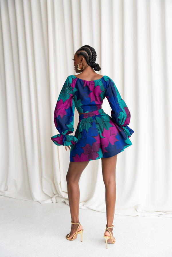 ZURI African Print Gathered Shorts