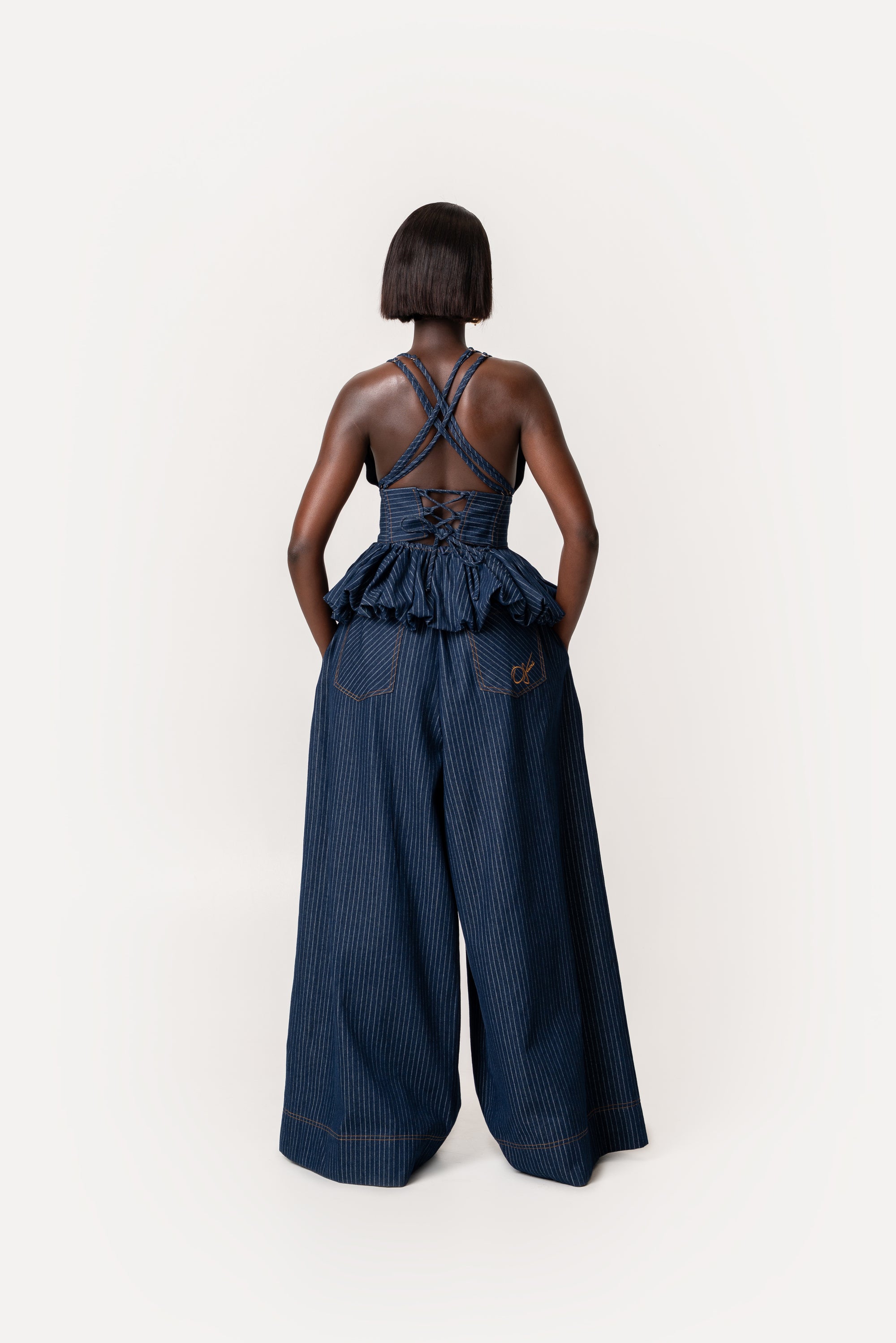 Denim Pinstripe ADELE Peplum Top