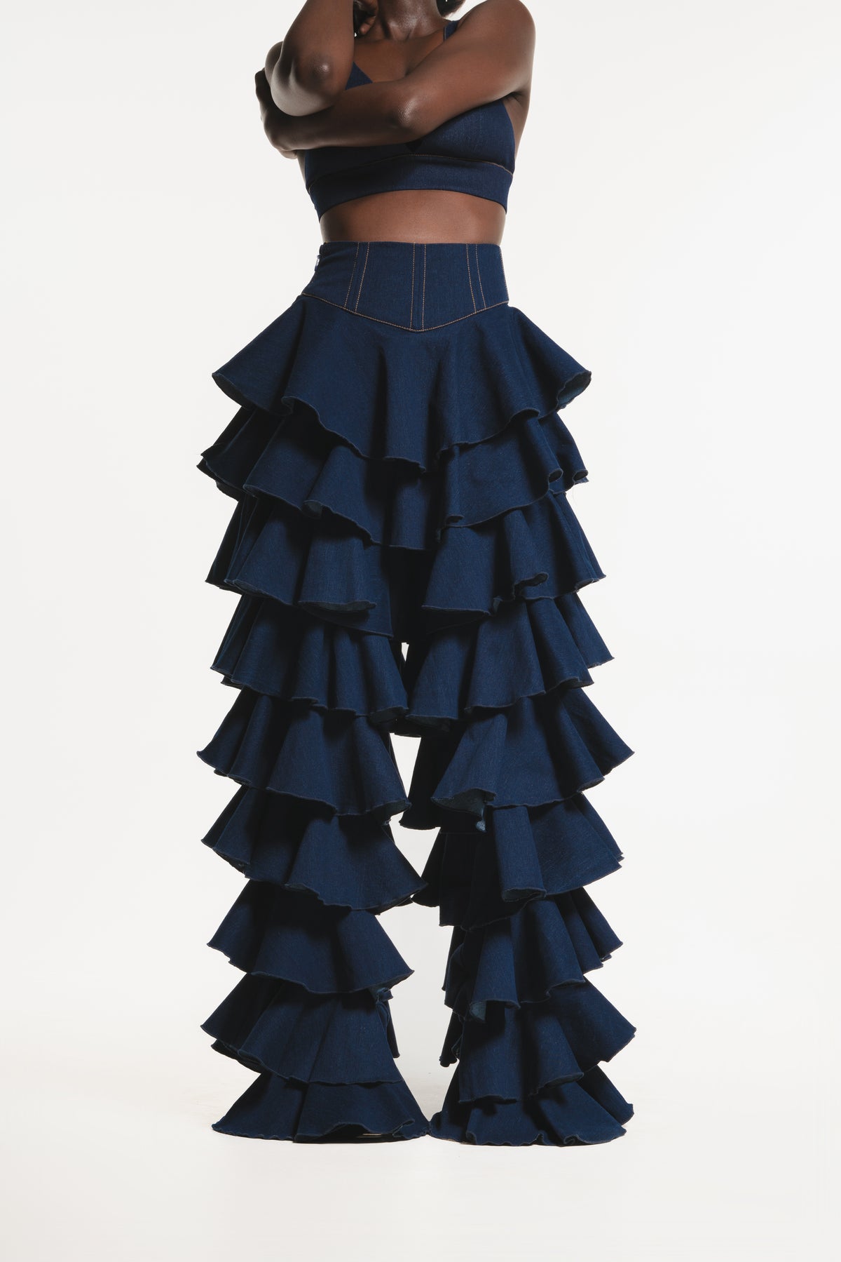 Denim DARIA Ruffle Pants – OFUURE