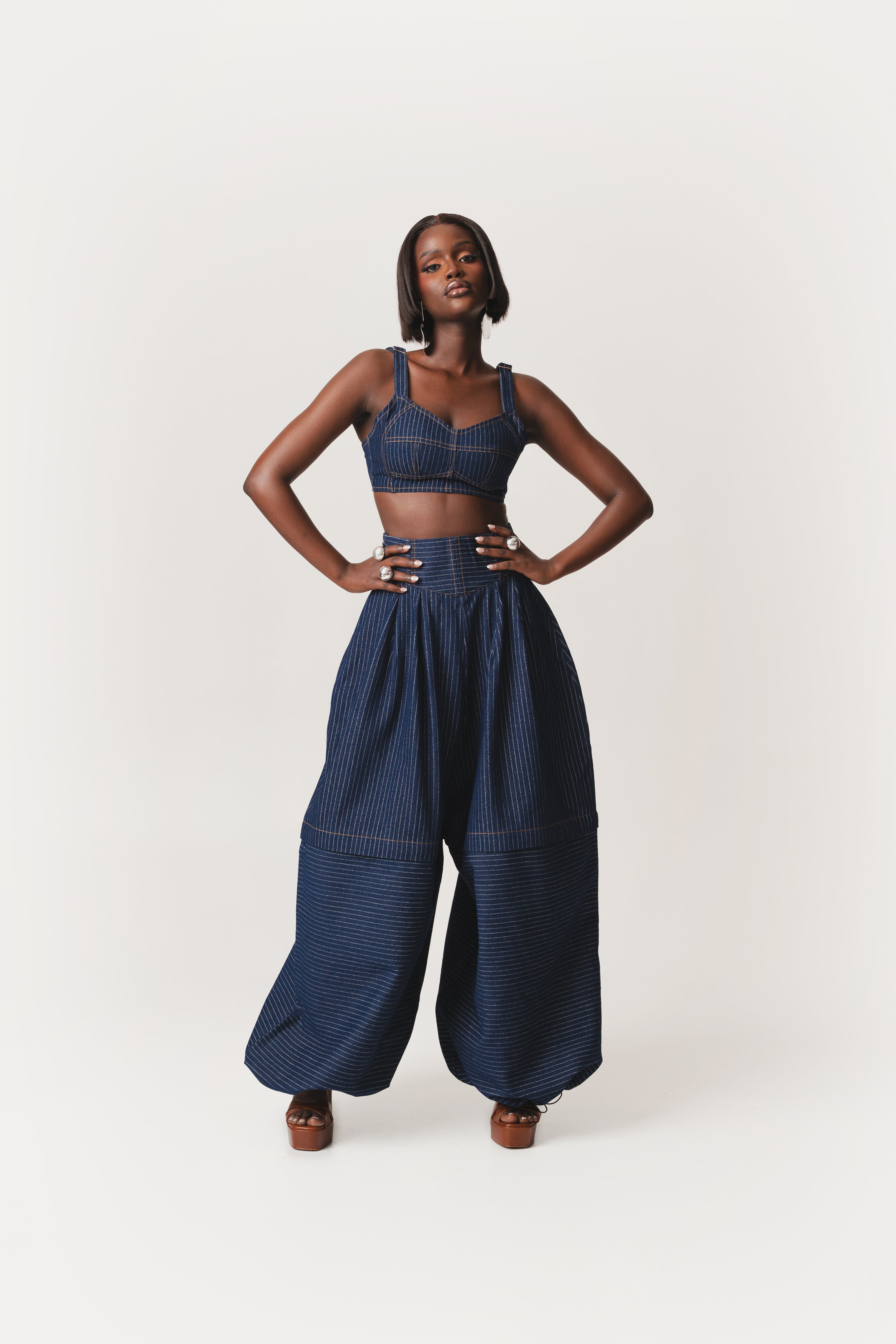 Denim Pinstripe SHANI Pants – OFUURE