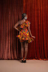 LIRA African Print One Sleeve Ruffle  Mini Dress