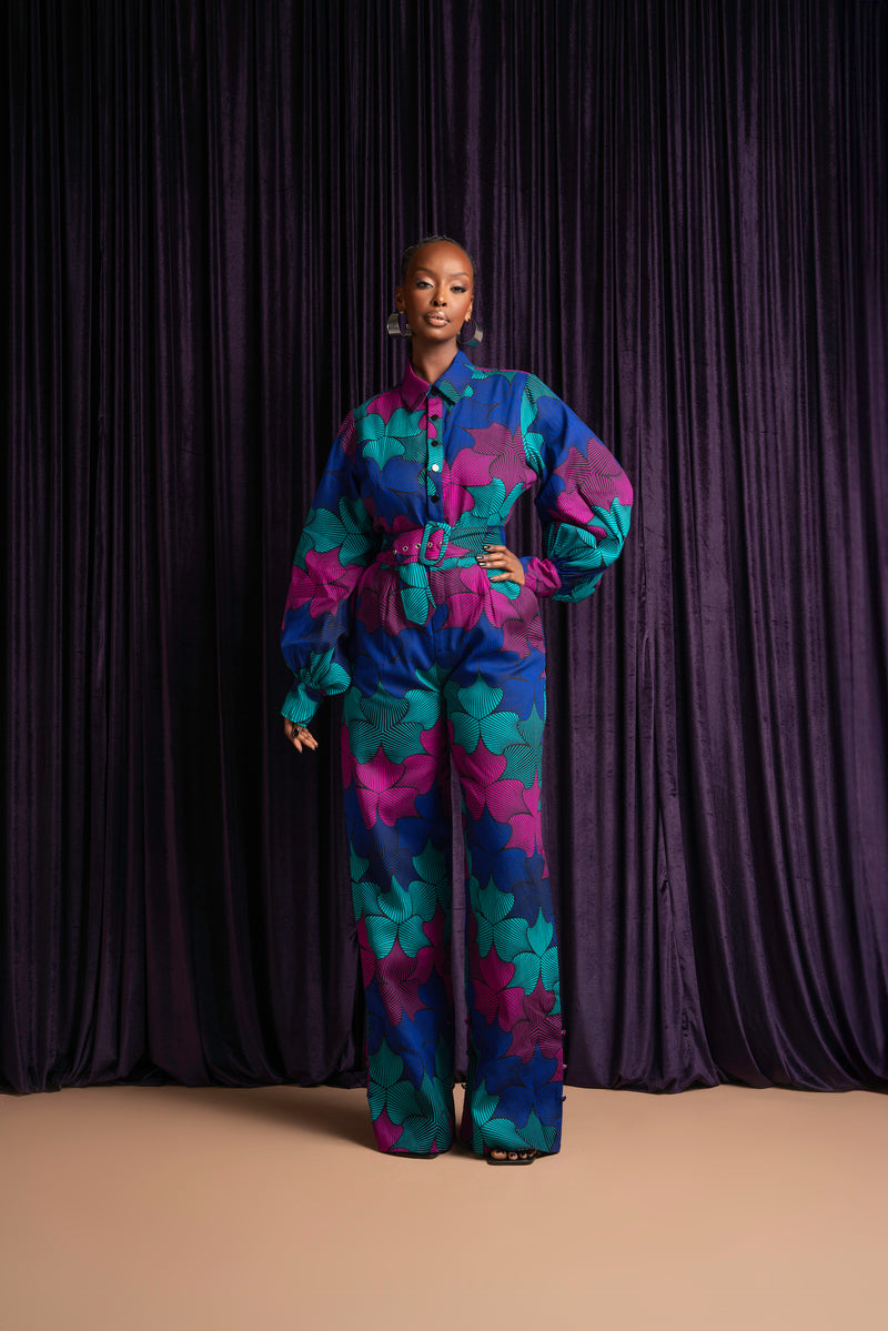 ZURI African print long sleeve jumpsuit