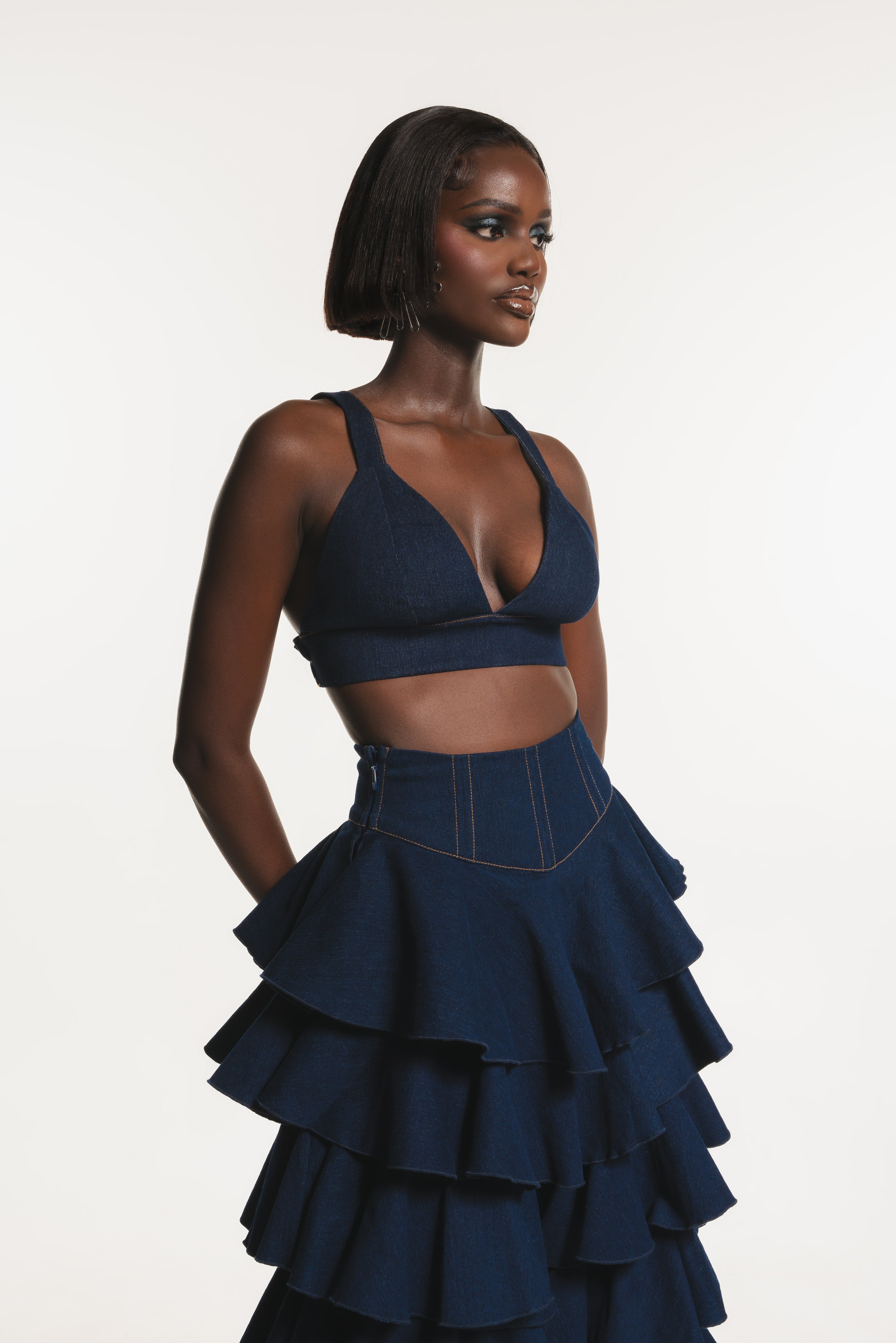 Denim DARIA Ruffle Pants – OFUURE Denim DARIA Ruffle Pants – OFUURE