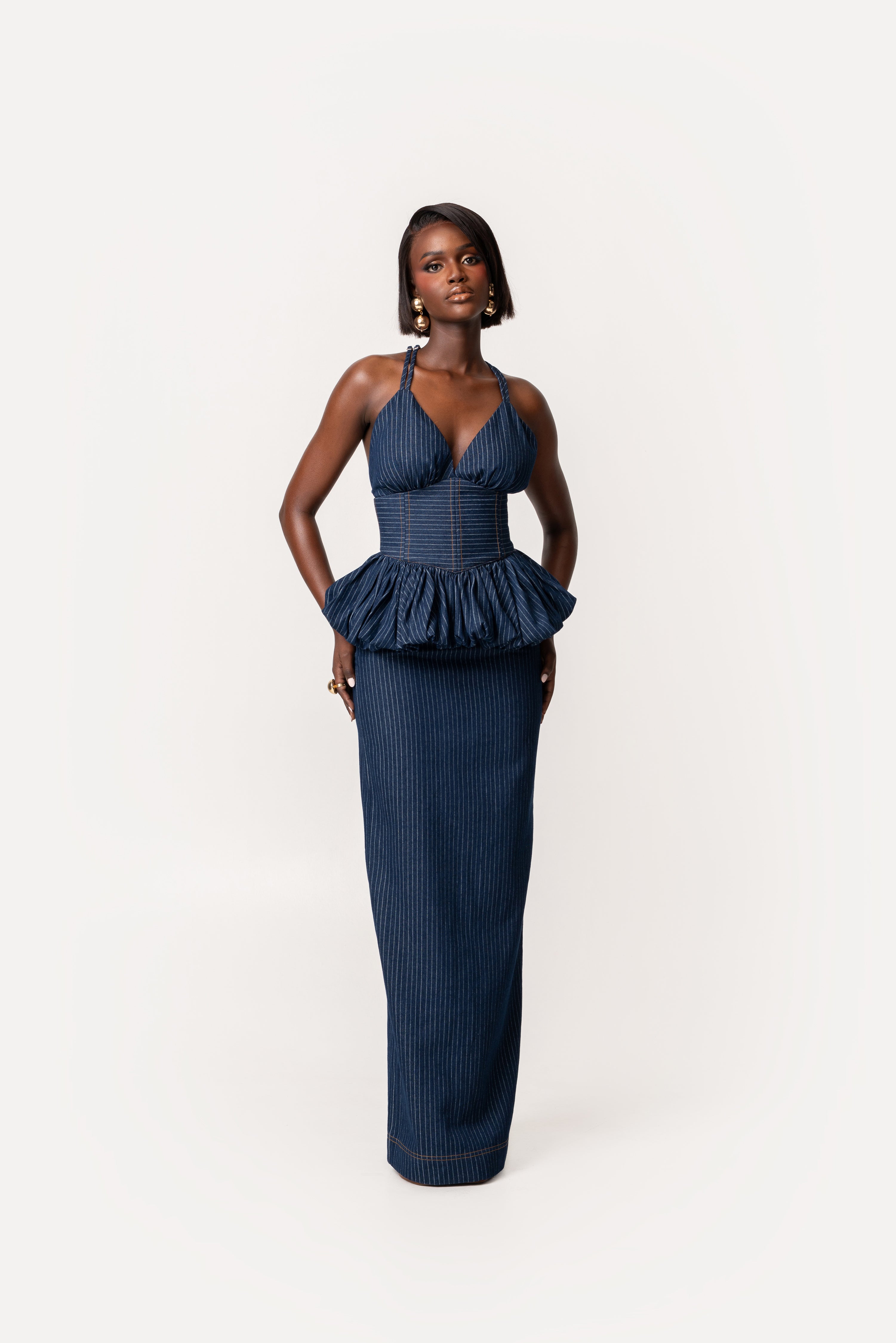 Denim Pinstripe ADELE Peplum Top – OFUURE