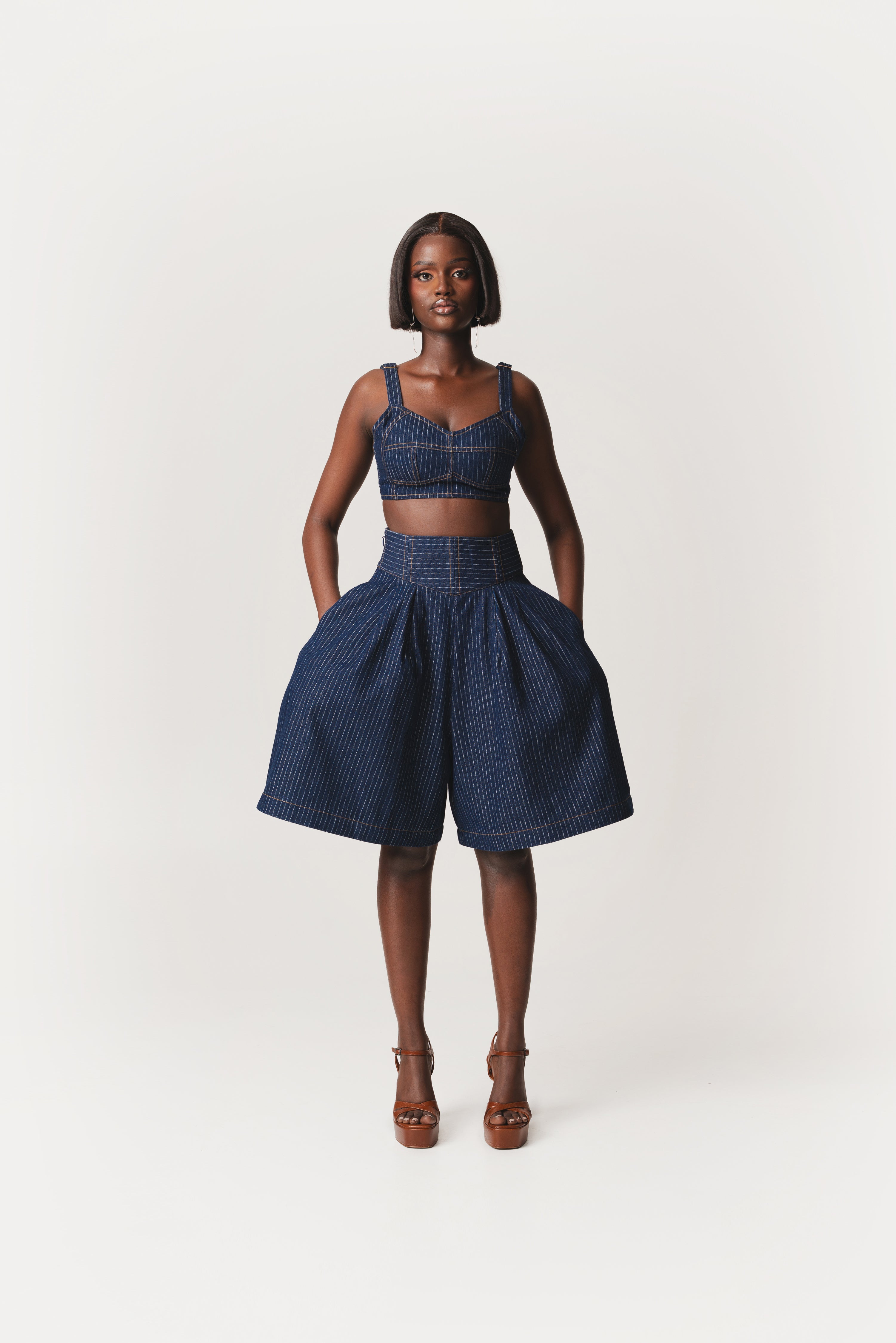 Denim Pinstripe SHANI Pants – OFUURE