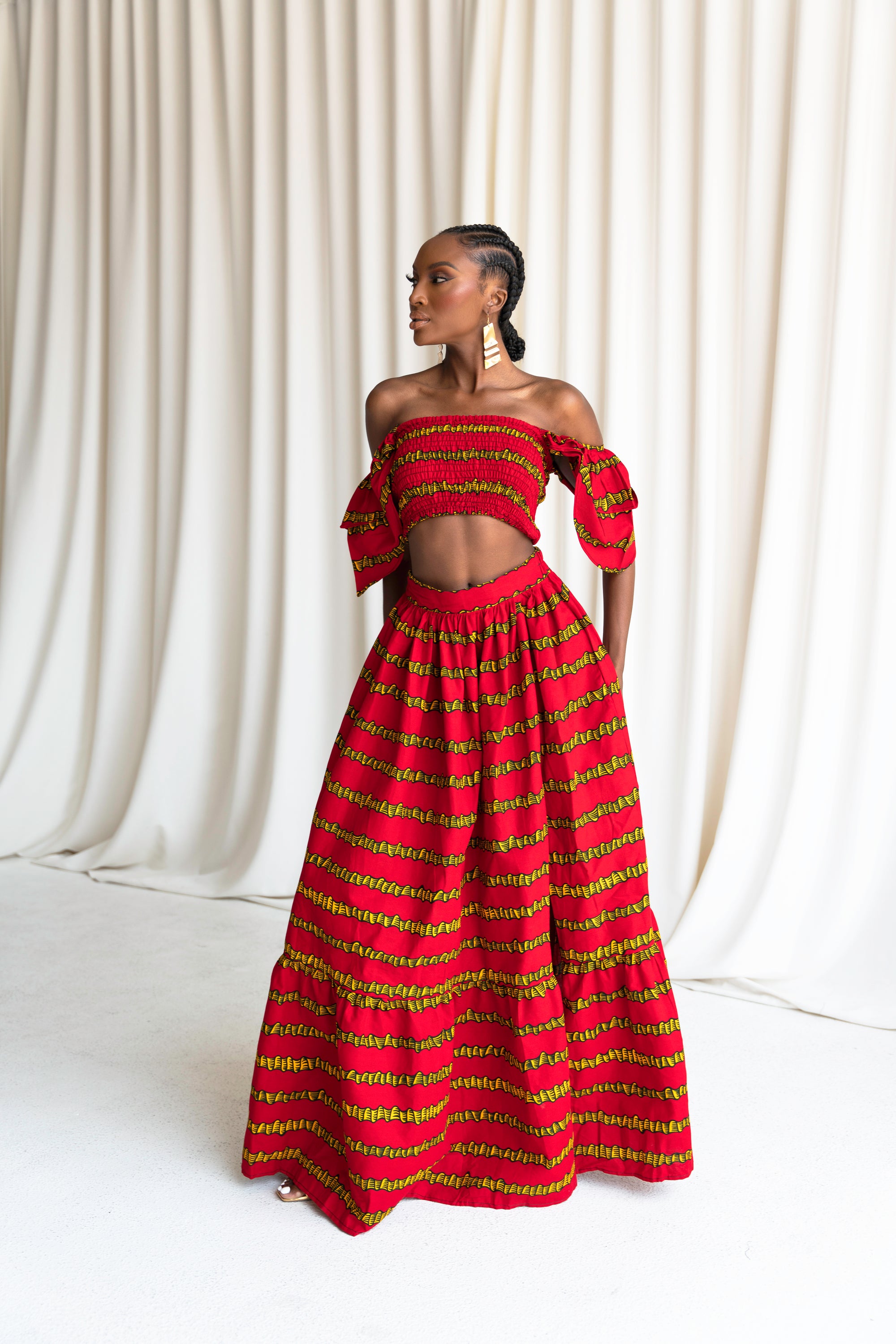 RUWE Tiered African Print Maxi Skirt