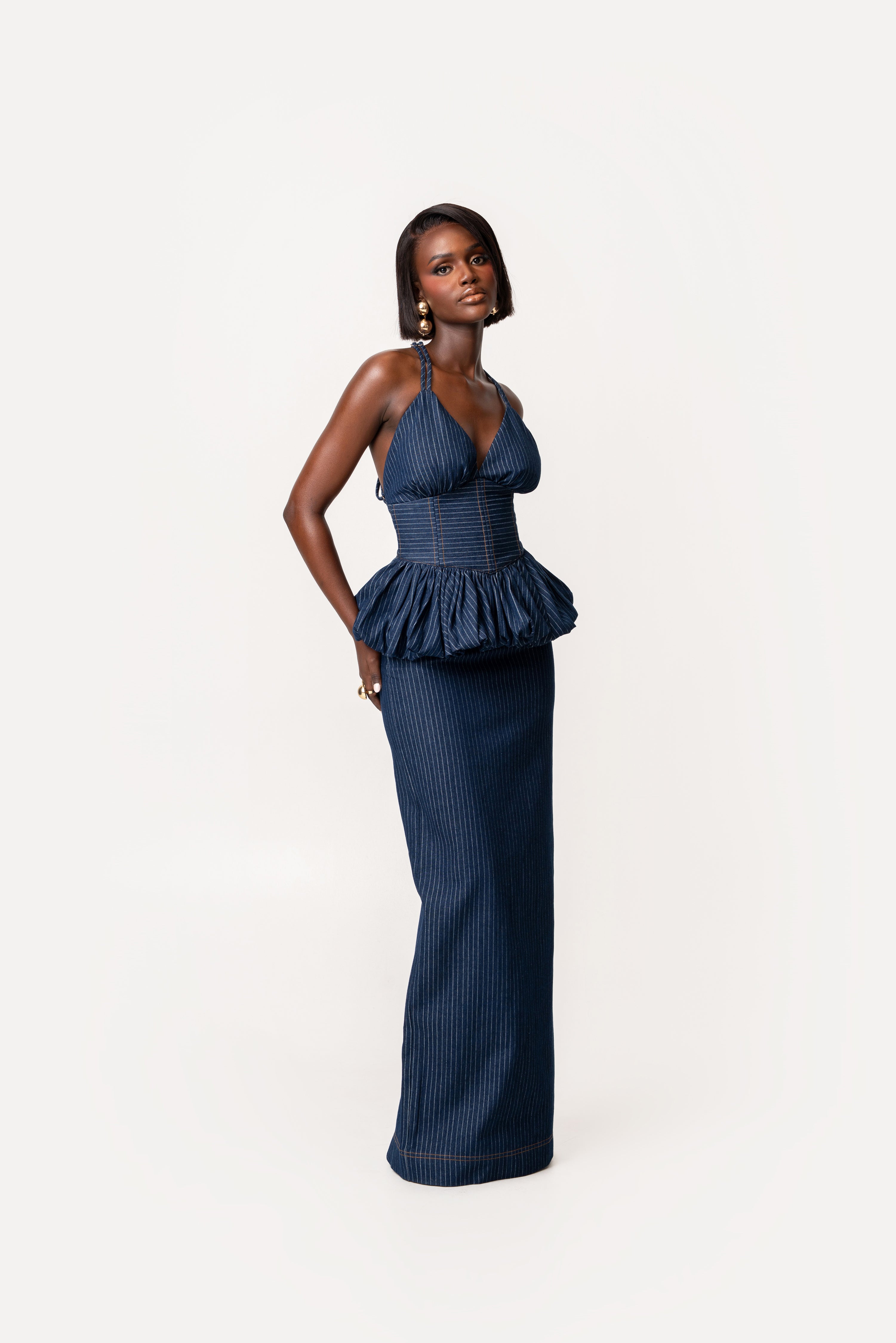 Denim Pinstripe ONA Maxi Skirt – OFUURE
