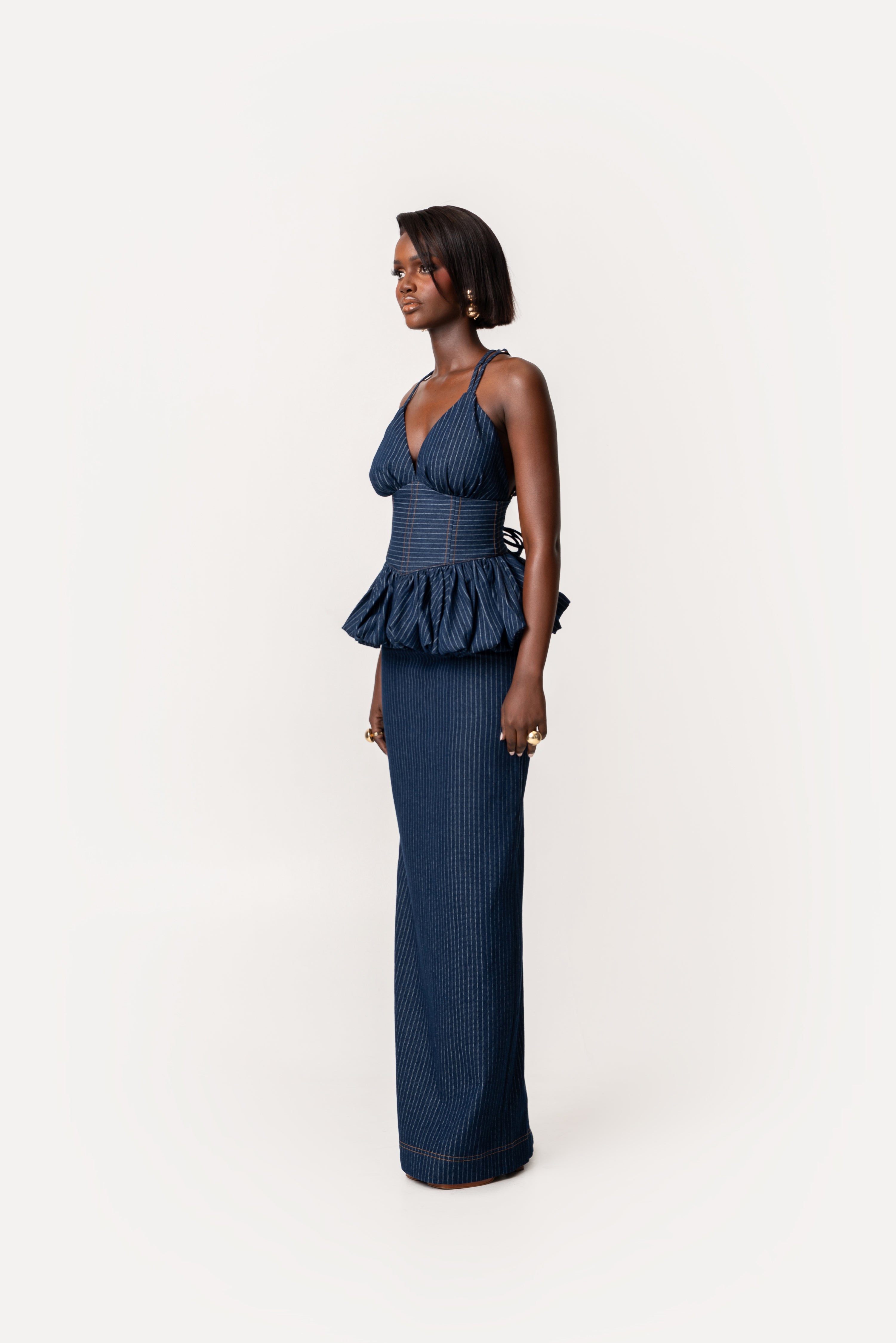 Denim Pinstripe ADELE Peplum Top – OFUURE