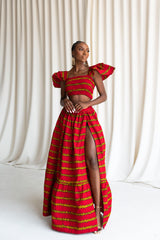 RUWE African Print Ruffle Sleeve Crop Top