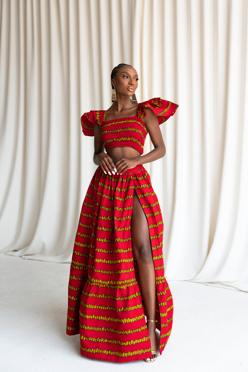 RUWE African Print Ruffle Sleeve Crop Top