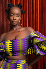 FEMI African Print Layered Ruffle sleeve Crop Top