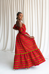 RUWE Tiered African Print Maxi Skirt