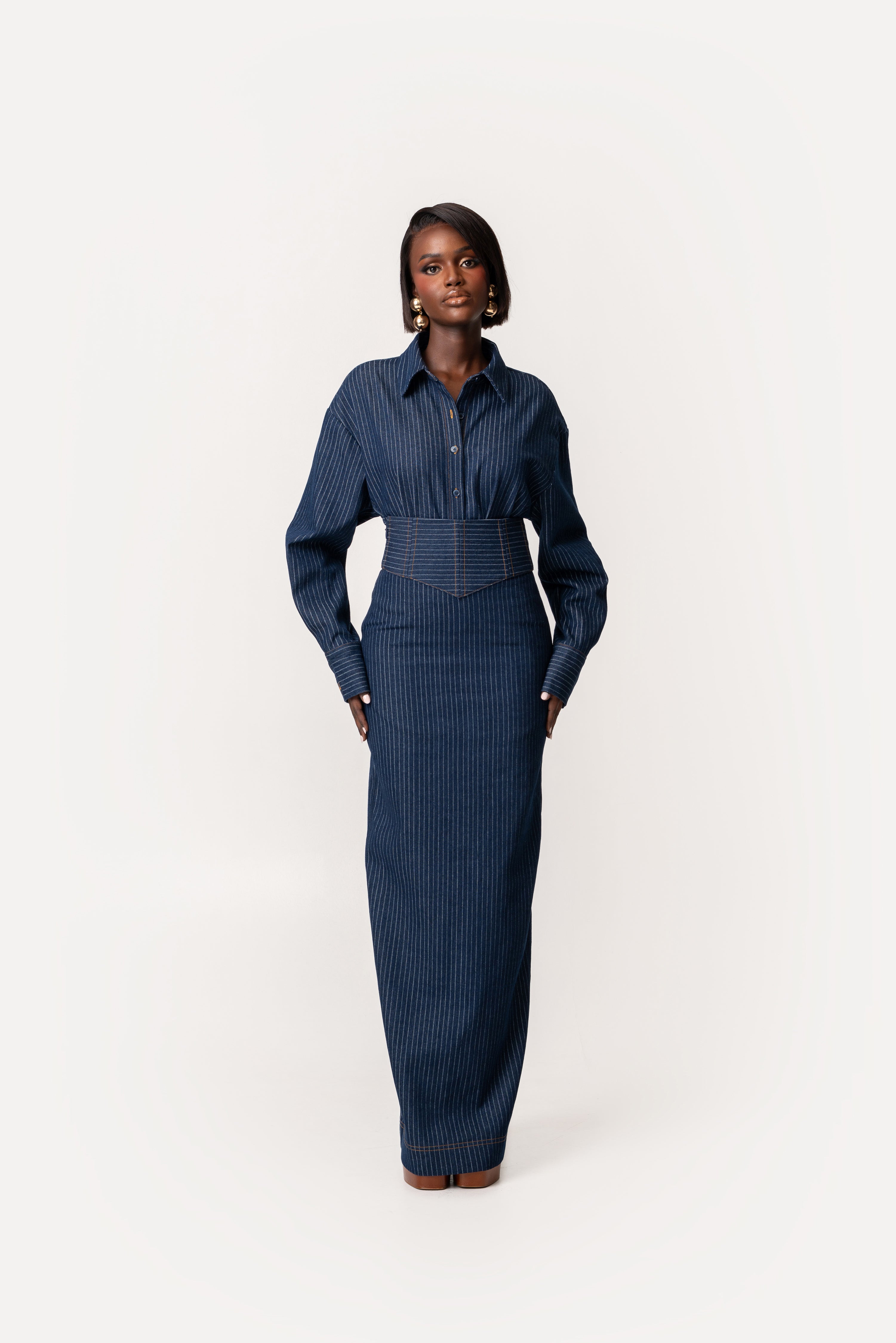 Denim Pinstripe ONA Maxi Skirt – OFUURE