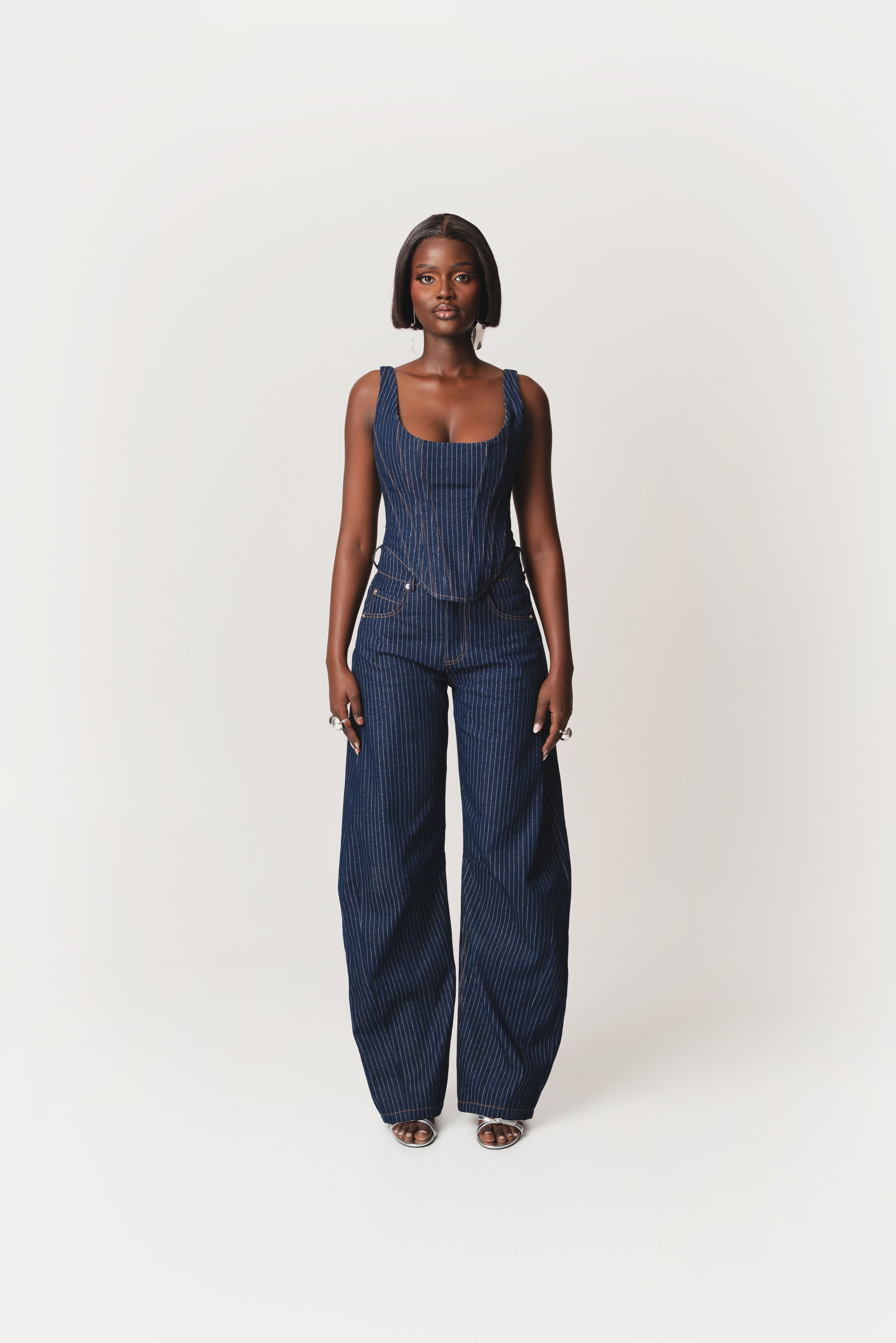 Denim Pinstripe LEAH Corset Top – OFUURE