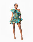 BADE African Print One Sleeve Ruffle  Mini Dress