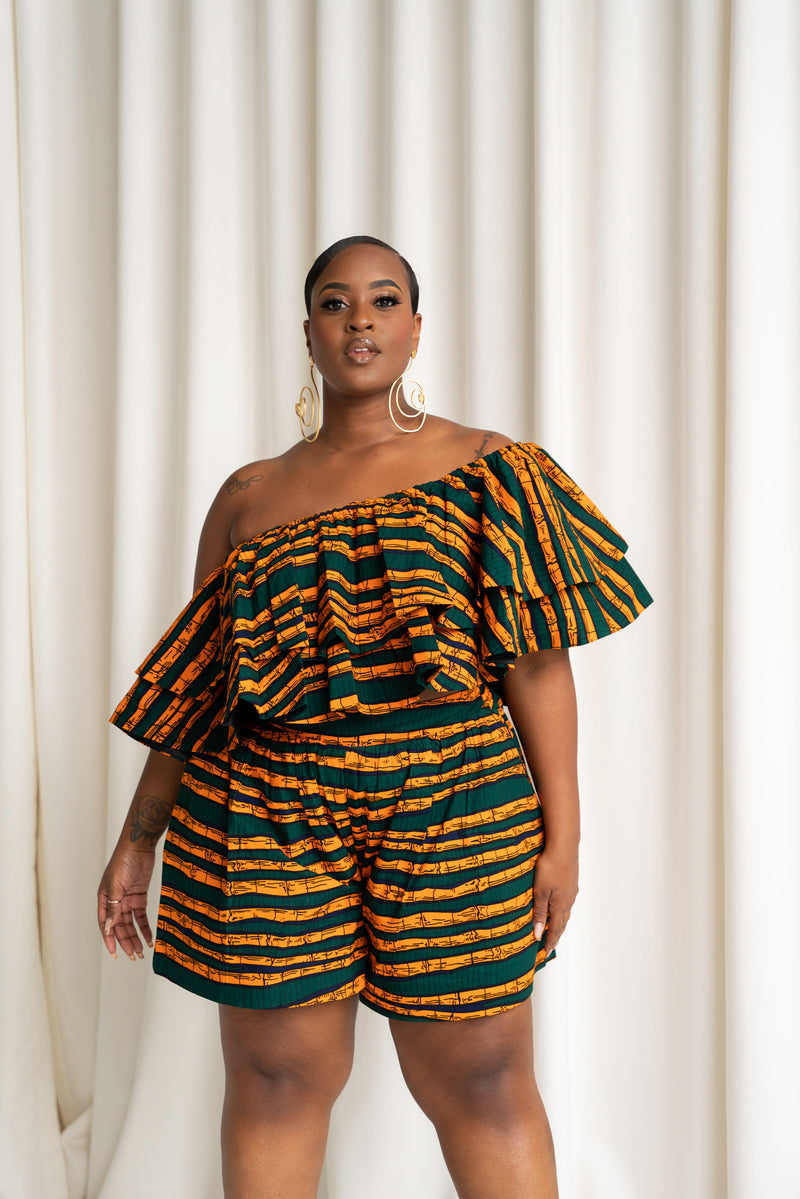 DITA African Print Gathered Shorts