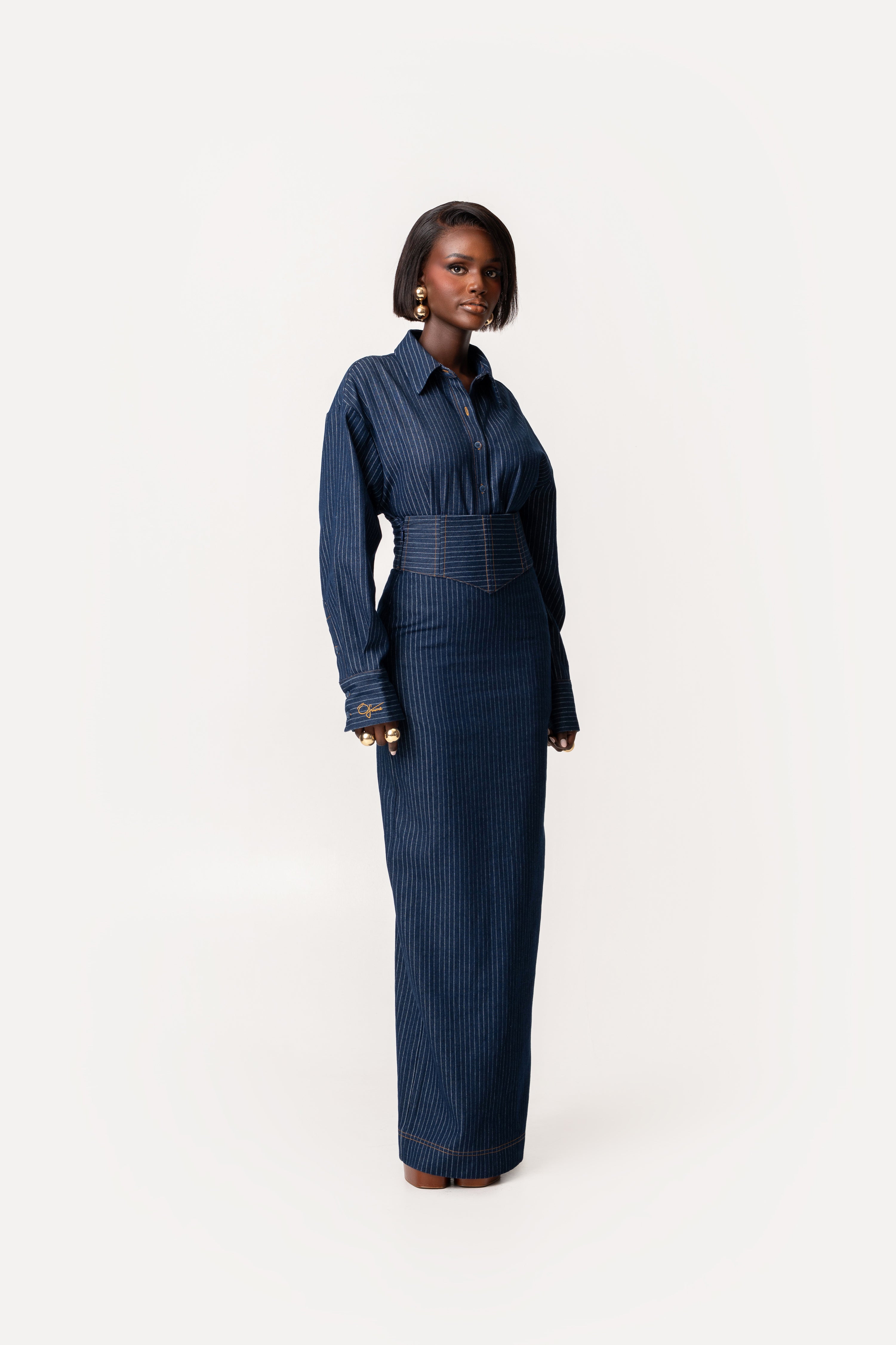 Denim Pinstripe ONA Maxi Skirt – OFUURE