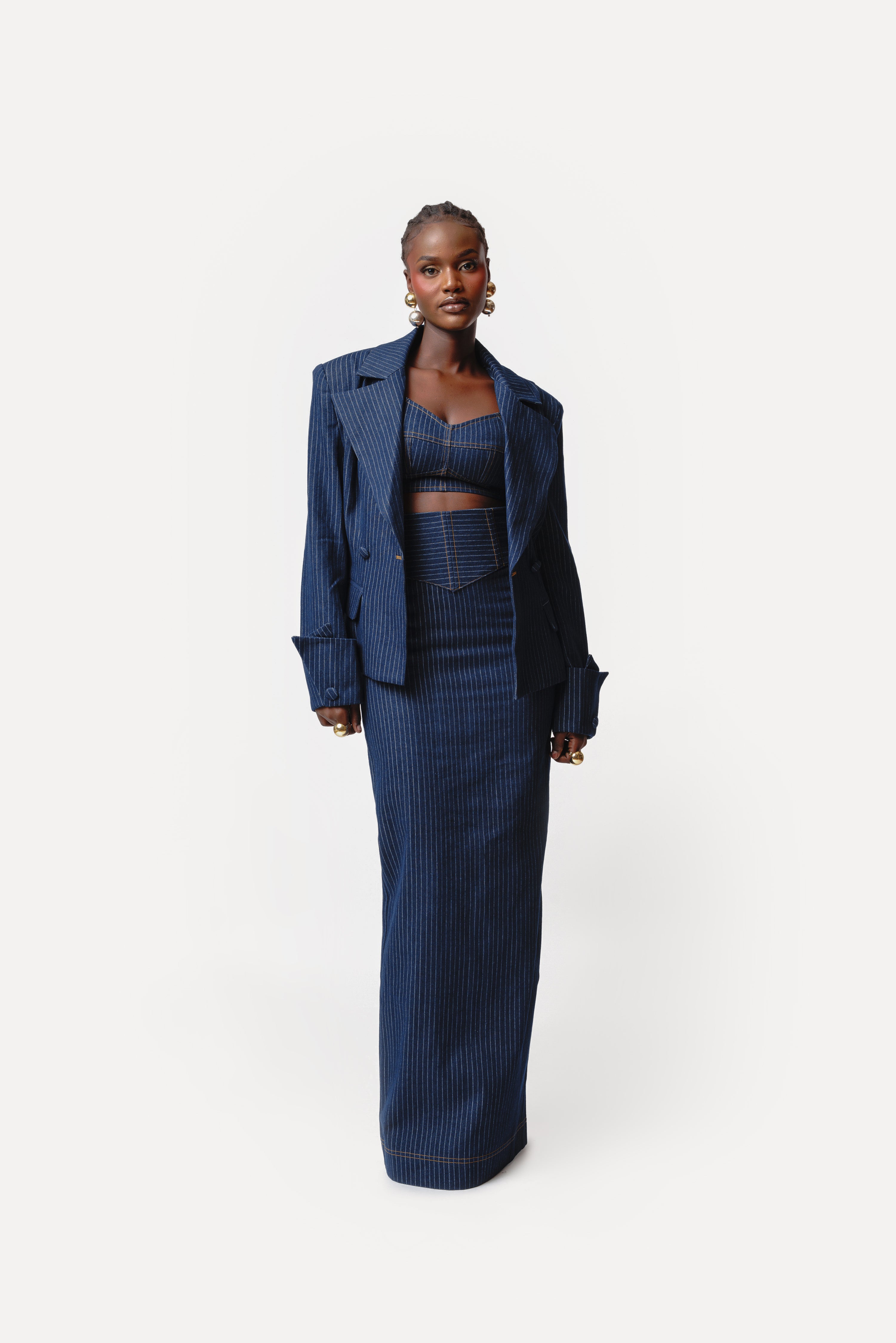Denim Pinstripe ONA Maxi Skirt – OFUURE