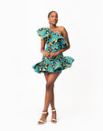 BADE African Print One Sleeve Ruffle  Mini Dress