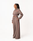 ASH BROWN QUEEN Plush fleece Crop Hoodie