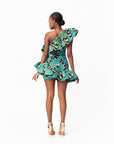 BADE African Print One Sleeve Ruffle  Mini Dress