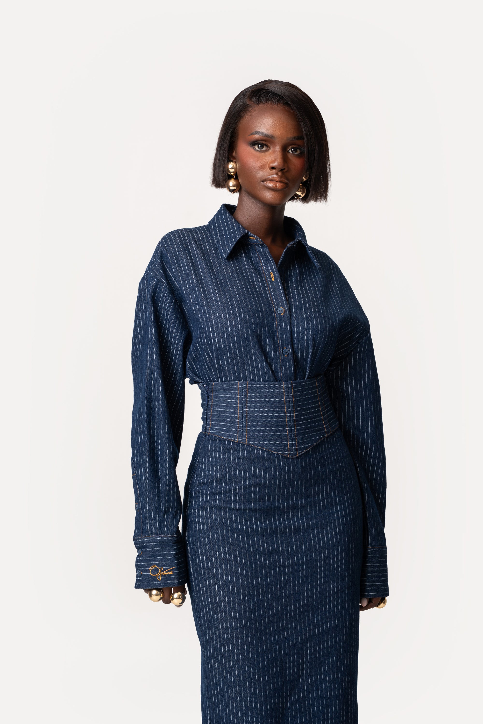 Denim Pinstripe ONA Maxi Skirt