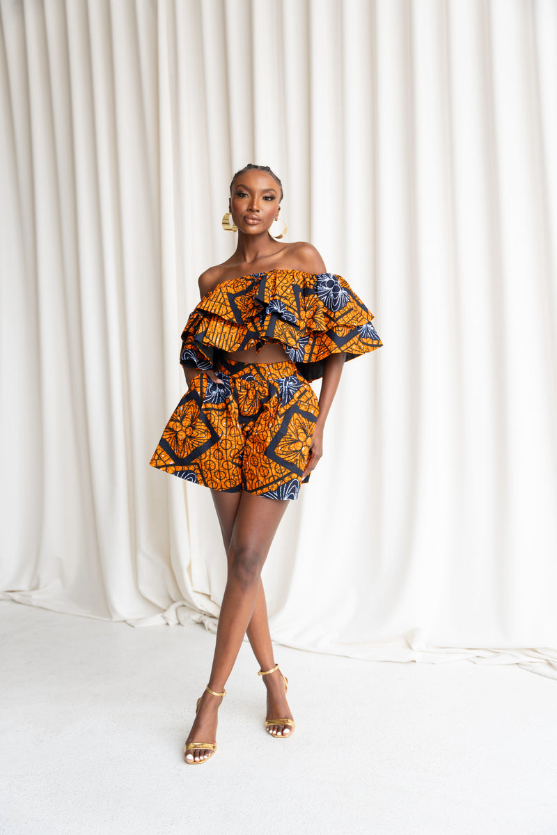ZEZE African Print Gathered Shorts