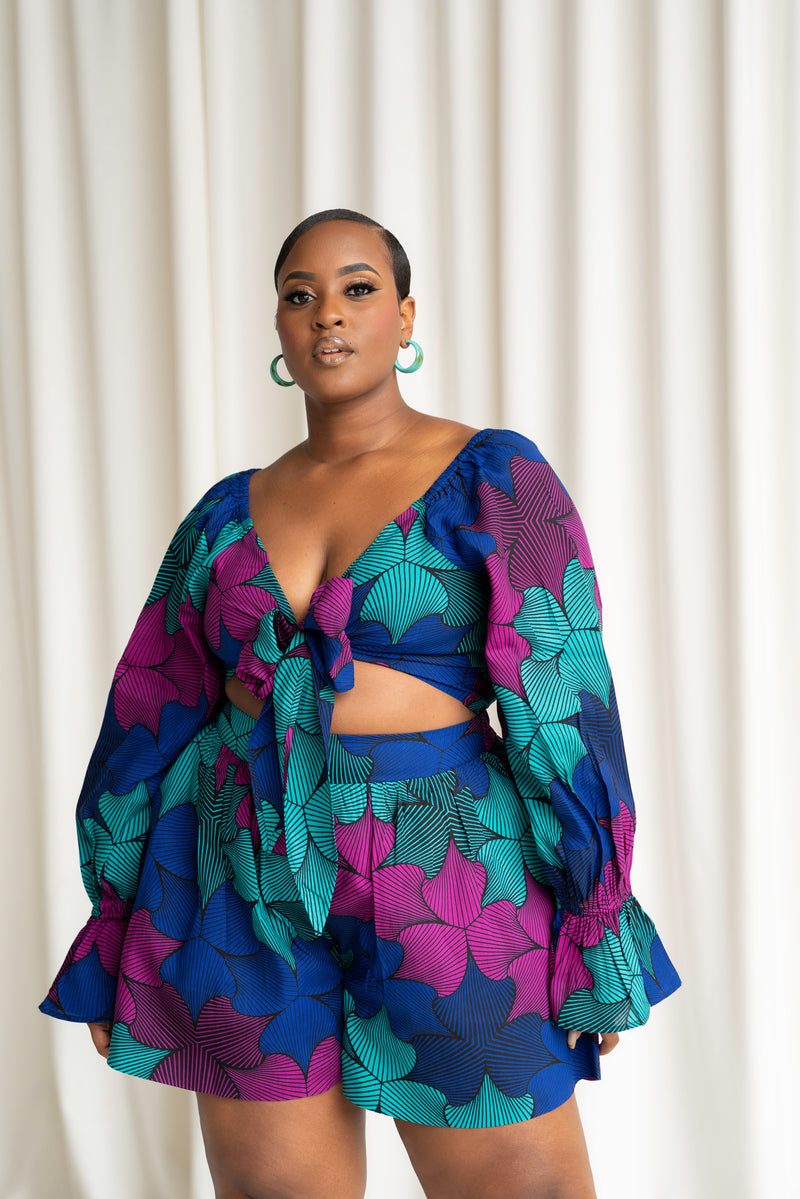 ZURI African Print Gathered Shorts